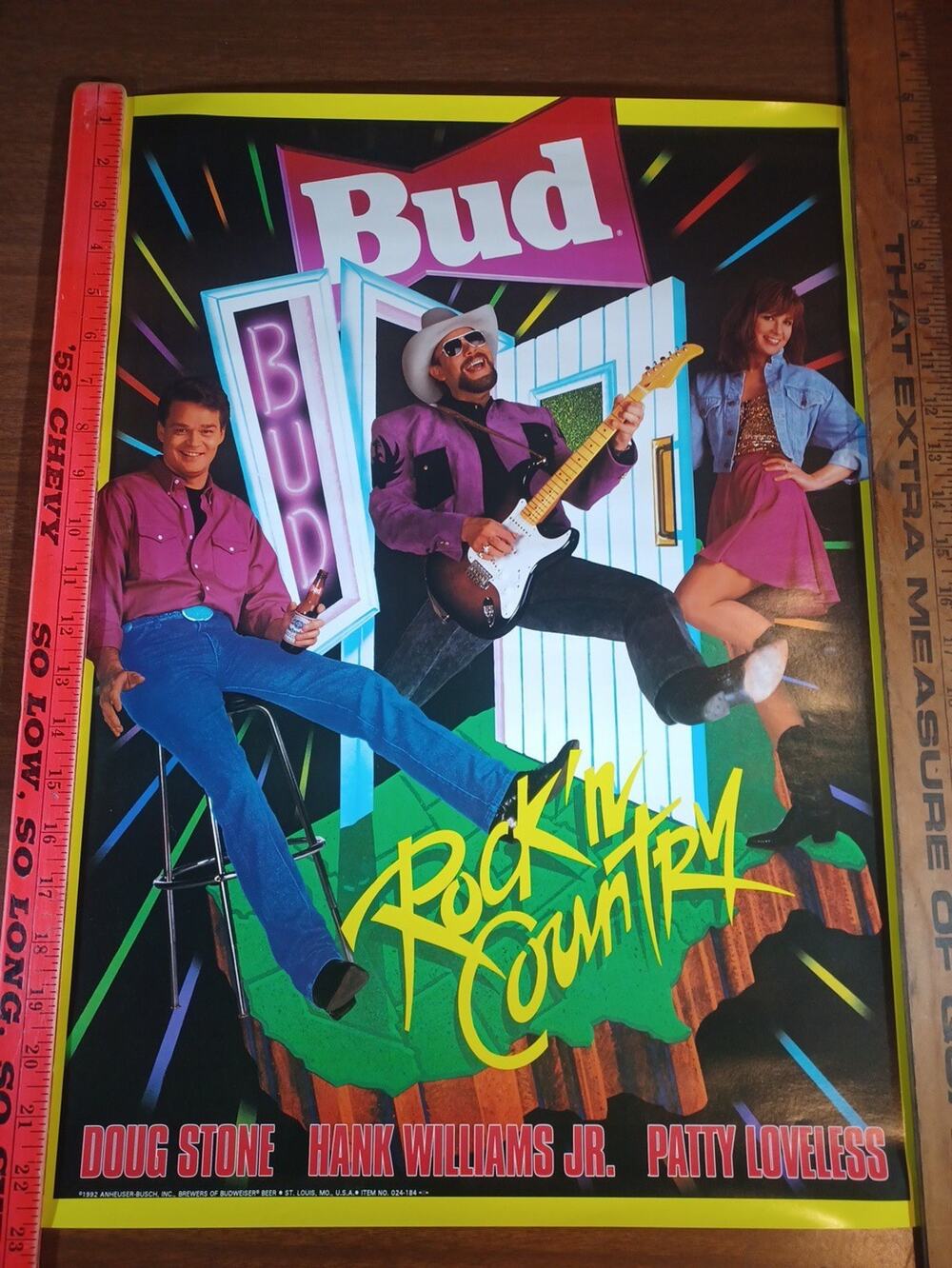 HANK WILLIAMS JR DOUG STONE PATTY LOVELESS BUDWEISER BUD BEER PROMO POSTER 90s